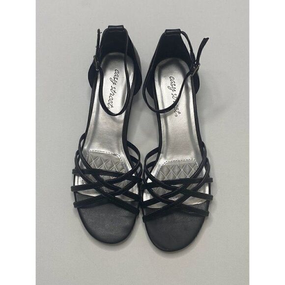 Easy Street Evening Dress Sandals Women's 8 Black Dance Flex Adjustable Strap - Picture 3 of 8